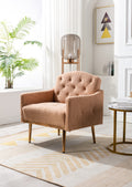 Coolmore Modern Accent Chair With Arms, Tufted Decorative Fabric Armchair With Gold Metal Legs, Upholstered Reading Chair For Living Room Bedroom Office Camel Teddy Camel Teddy Foam Metal