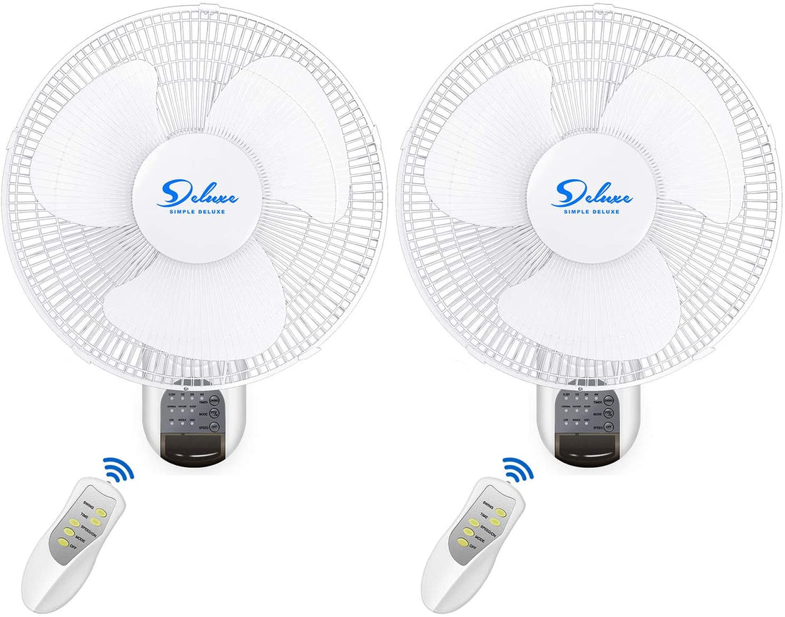 Simple Deluxe 2 Pack 16 Inch Digital Wall Mount Fan With Remote Control 3 Oscillating Modes, 3 Speed, 72 Inches Power Cord, White, 2 Exhaust White Metal