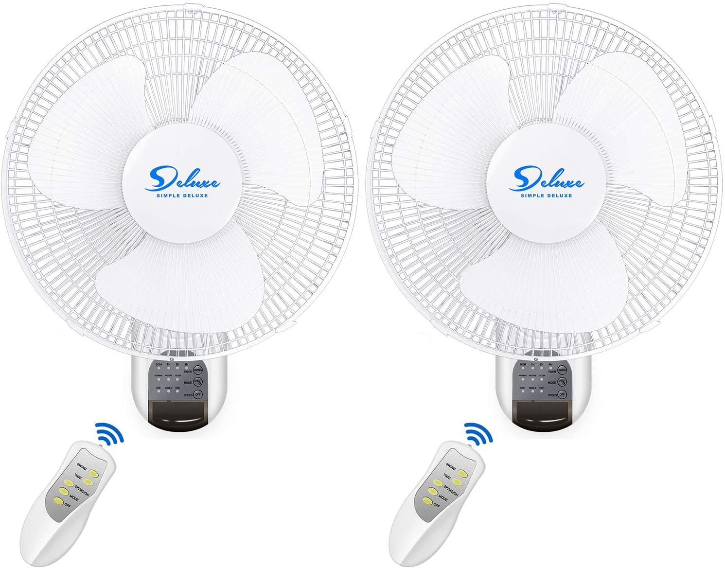 Simple Deluxe 2 Pack 16 Inch Digital Wall Mount Fan With Remote Control 3 Oscillating Modes, 3 Speed, 72 Inches Power Cord, White, 2 Exhaust White Metal