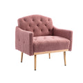 Coolmore Modern Accent Chair With Arms, Tufted Decorative Fabric Armchair With Gold Metal Legs, Upholstered Reading Chair For Living Room Bedroom Office Brush Pink Teddy Brush Pink Teddy Foam Metal