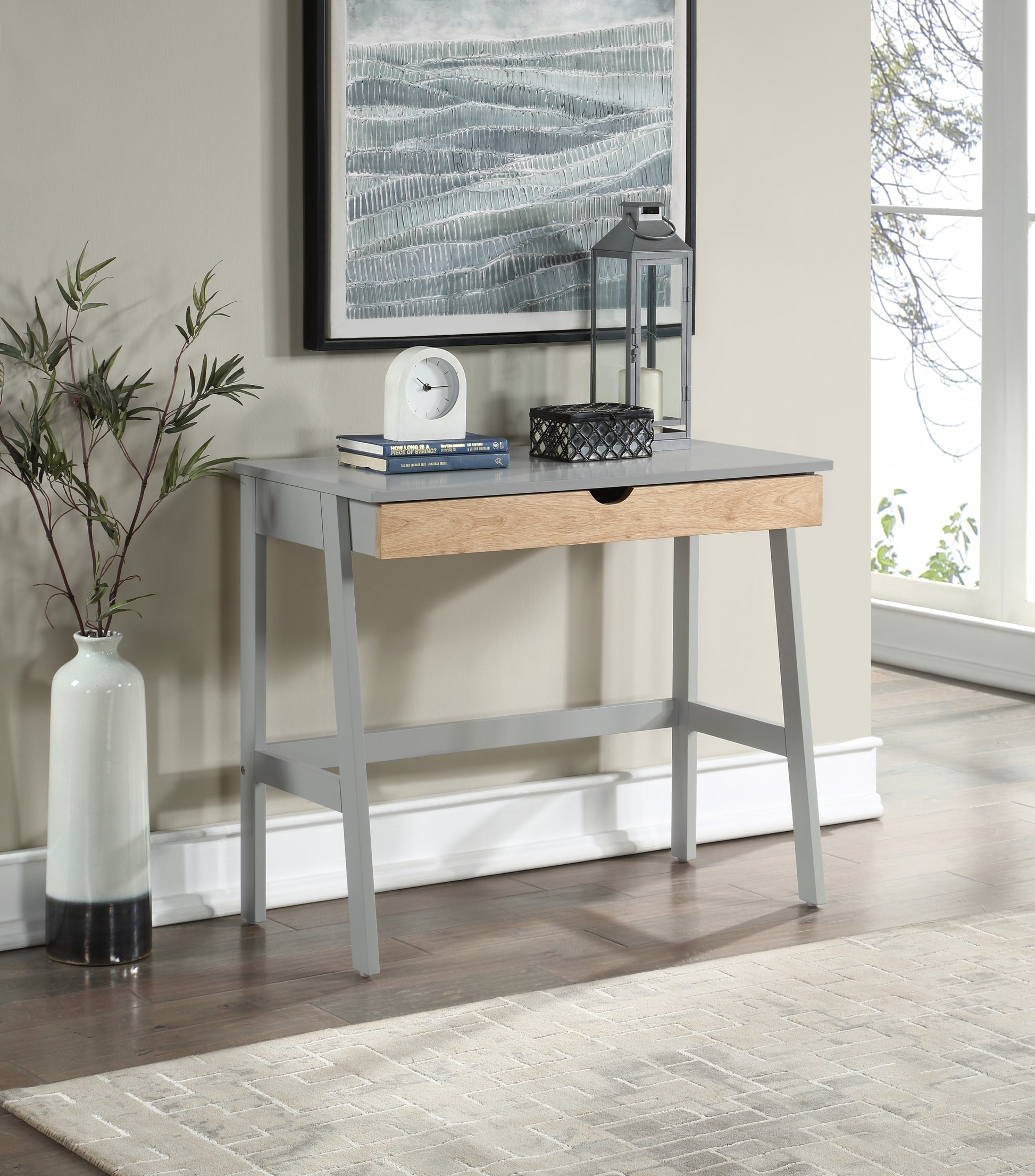 Hilton Desk In Gray Natural Gray Solid Wood