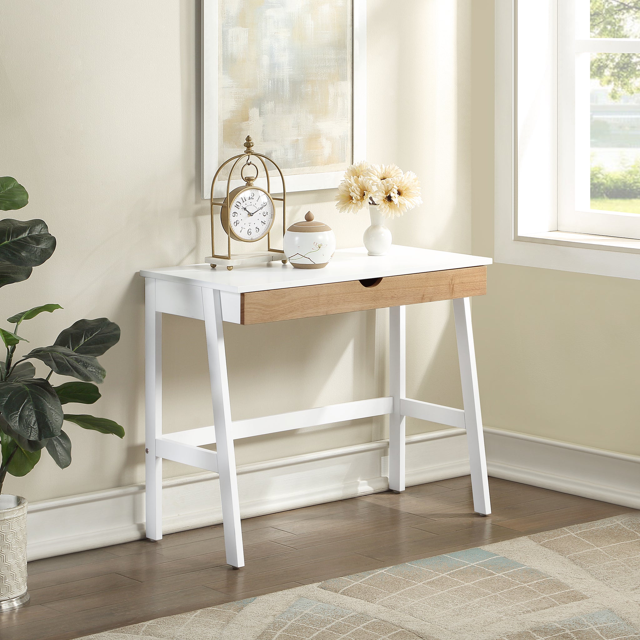 Hilton Desk In White Natural White Solid Wood