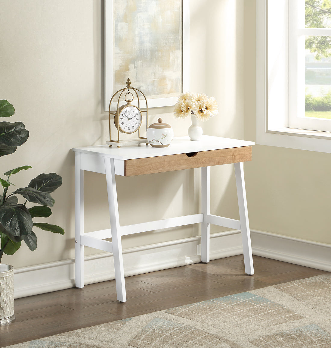 Hilton Desk In White Natural White Solid Wood