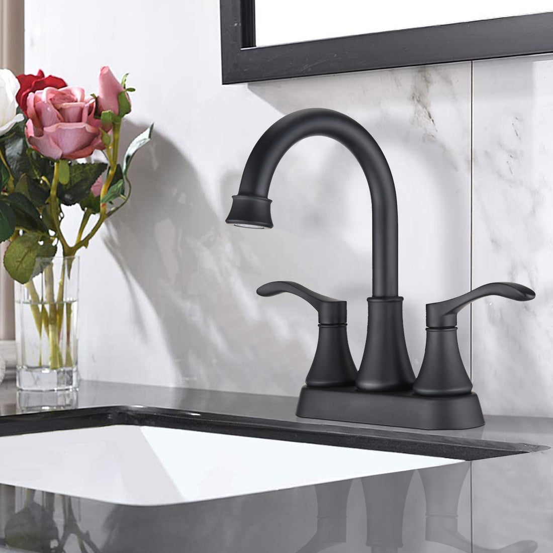 2 Handle Lavatory Faucet Bathroom Sink Faucet Black Brass