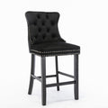 Contemporary Velvet Upholstered Barstools With Button Tufted Decoration And Wooden Legs, And Chrome Trim, Leisure Style Bar Chairs,Bar Stools, Set Of 2 Black 1902Bk Black Foam Velvet