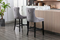 Contemporary Velvet Upholstered Barstools With Button Tufted Decoration And Wooden Legs, And Chrome Trim, Leisure Style Bar Chairs,Bar Stools, Set Of 2 Gray 1902Gy Gray Foam Velvet