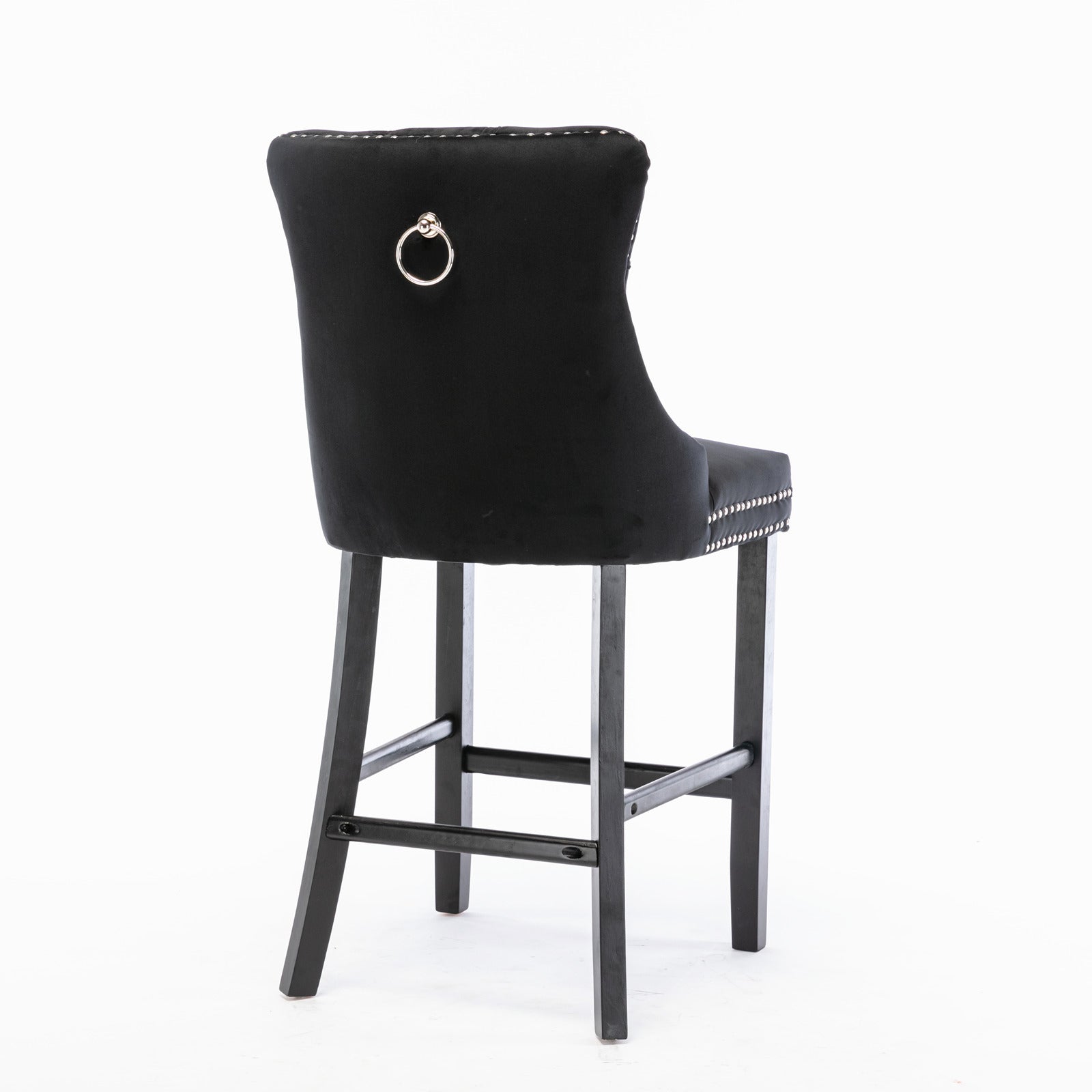 Contemporary Velvet Upholstered Barstools With Button Tufted Decoration And Wooden Legs, And Chrome Trim, Leisure Style Bar Chairs,Bar Stools, Set Of 2 Black 1902Bk Black Foam Velvet