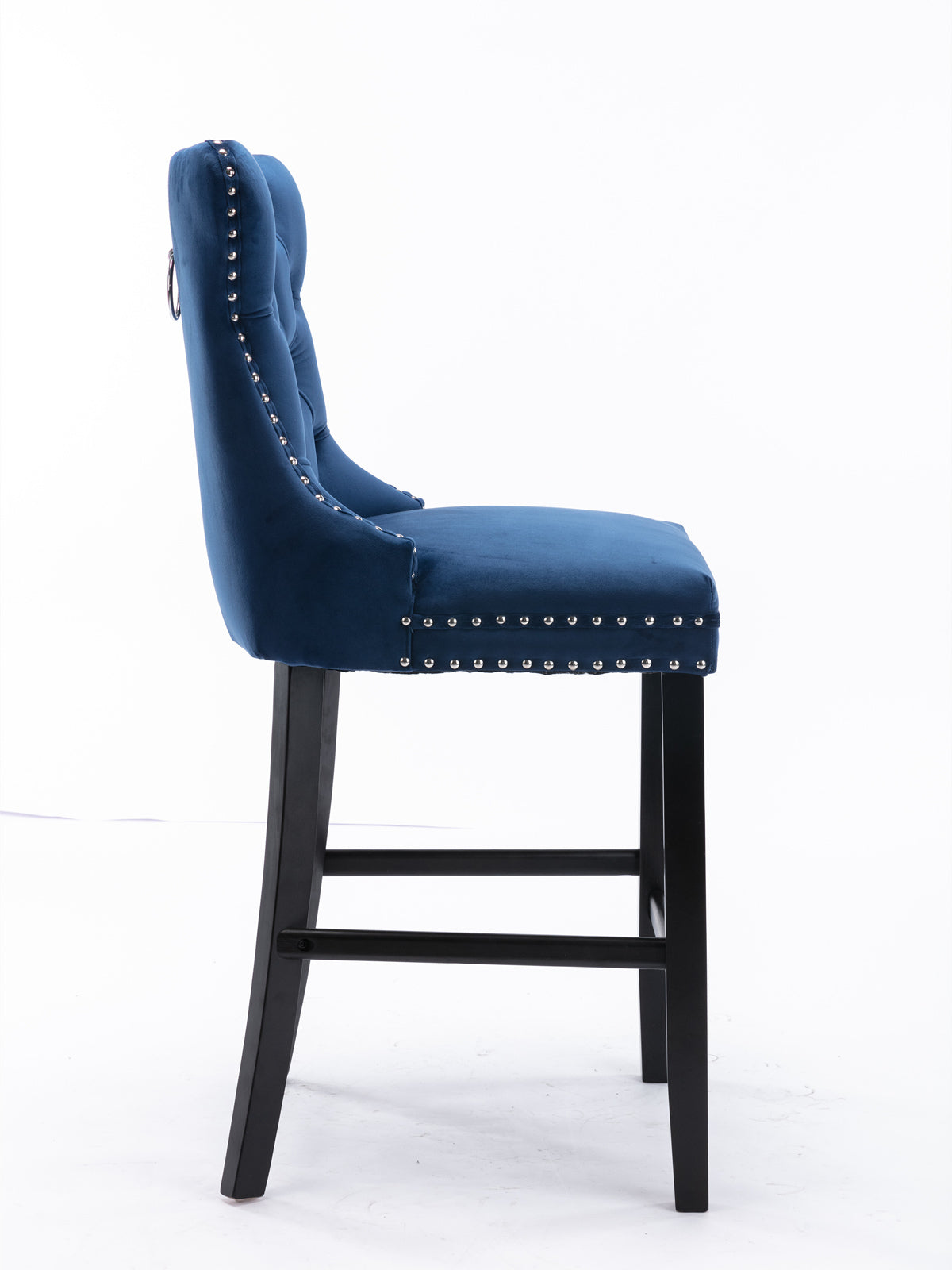 Contemporary Velvet Upholstered Barstools With Button Tufted Decoration And Wooden Legs, And Chrome Trim, Leisure Style Bar Chairs,Bar Stools, Set Of 2 Blue 1902Bl Blue Foam Velvet