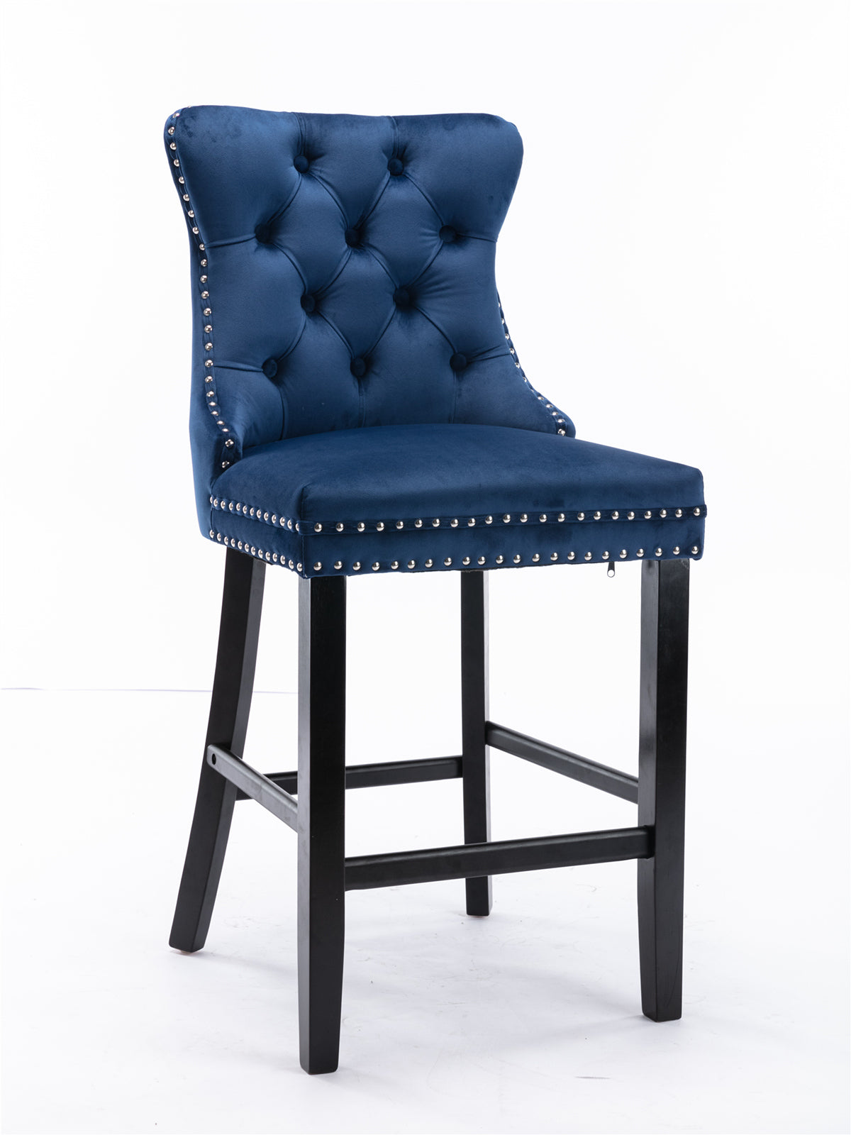 Contemporary Velvet Upholstered Barstools With Button Tufted Decoration And Wooden Legs, And Chrome Trim, Leisure Style Bar Chairs,Bar Stools, Set Of 2 Blue 1902Bl Blue Foam Velvet