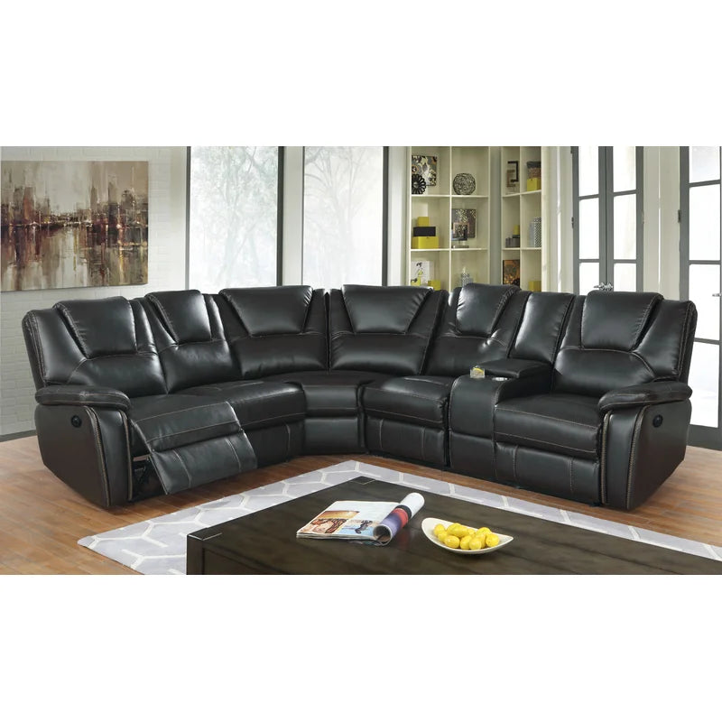 Hong Kong Power Reclining Sectional Made With Faux Leather In Black Black Faux Leather Metal Primary Living Space Medium Soft Cushion Back Heavy Duty Contemporary,Modern L Shaped Solid Wood Mdf Faux Leather 5 Seat