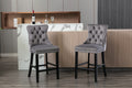 Contemporary Velvet Upholstered Barstools With Button Tufted Decoration And Wooden Legs, And Chrome Trim, Leisure Style Bar Chairs,Bar Stools, Set Of 2 Gray 1902Gy Gray Foam Velvet