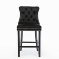 Contemporary Velvet Upholstered Barstools With Button Tufted Decoration And Wooden Legs, And Chrome Trim, Leisure Style Bar Chairs,Bar Stools, Set Of 2 Black 1902Bk Black Foam Velvet