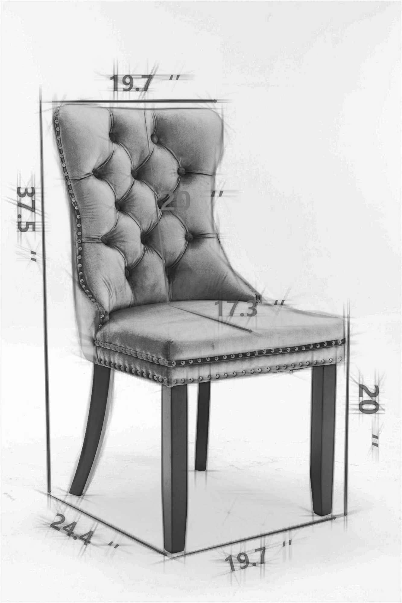 Nikki Collection Modern, High End Tufted Solid Wood Contemporary Velvet Upholstered Dining Chair With Wood Legs Trim 2 Pcs Set,Gray, Sw2001Gy Gray Dining Room American Design Dining Chairs Rubberwood Foam Velvet