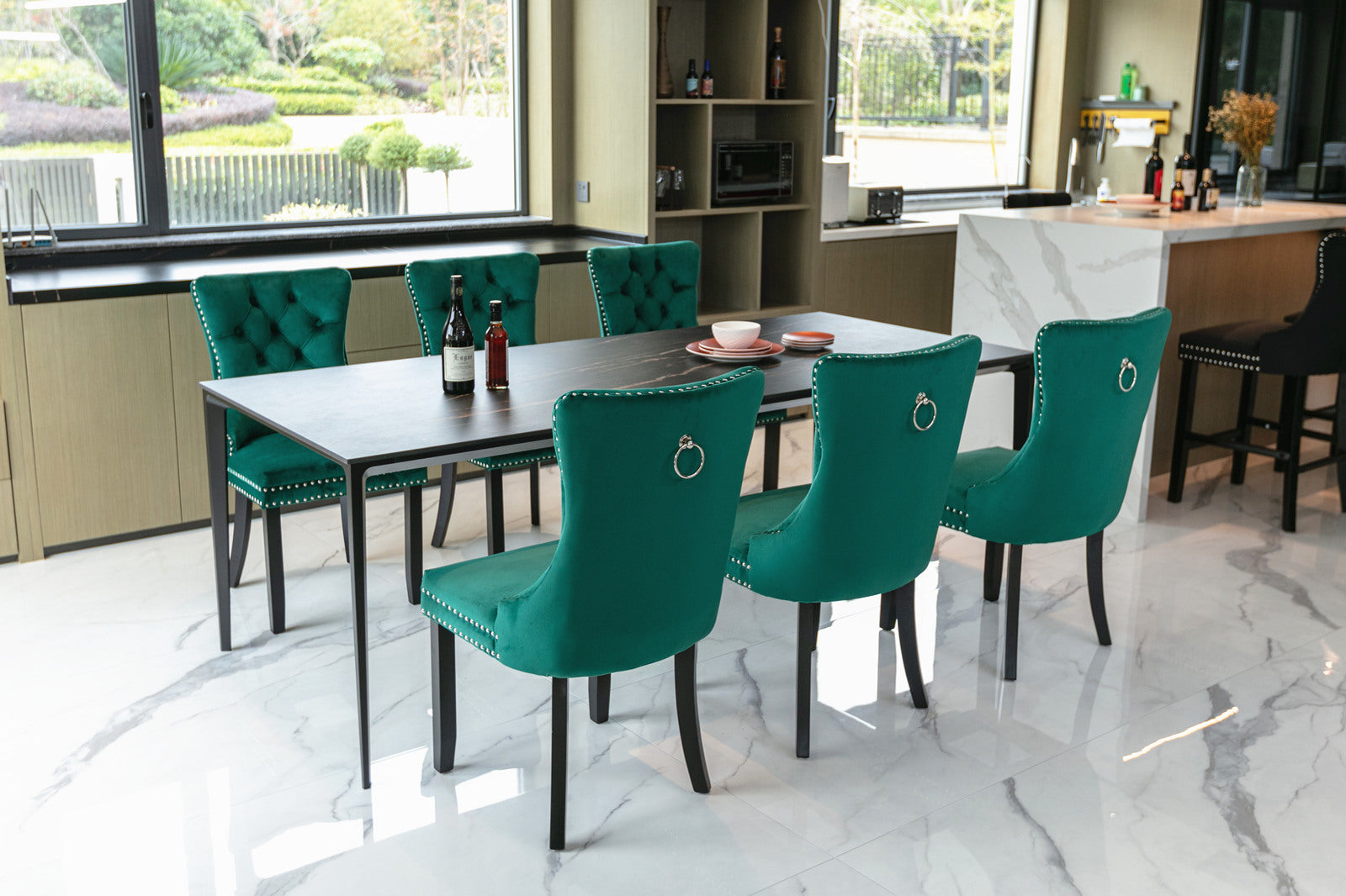 Nikki Collection Modern, High End Tufted Solid Wood Contemporary Velvet Upholstered Dining Chair With Wood Legs Trim 2 Pcs Set,Green, Sw2001Gn Green Dining Room American Design Rubberwood Foam Velvet