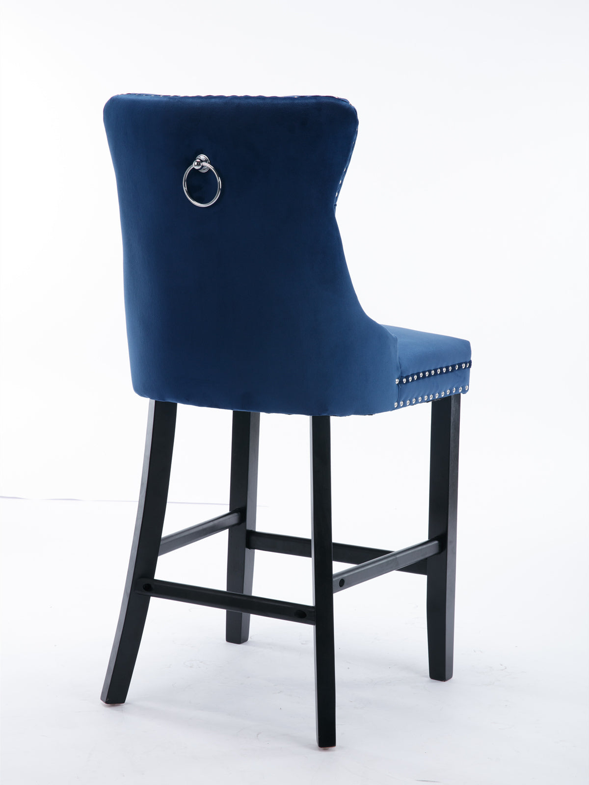 Contemporary Velvet Upholstered Barstools With Button Tufted Decoration And Wooden Legs, And Chrome Trim, Leisure Style Bar Chairs,Bar Stools, Set Of 2 Blue 1902Bl Blue Foam Velvet