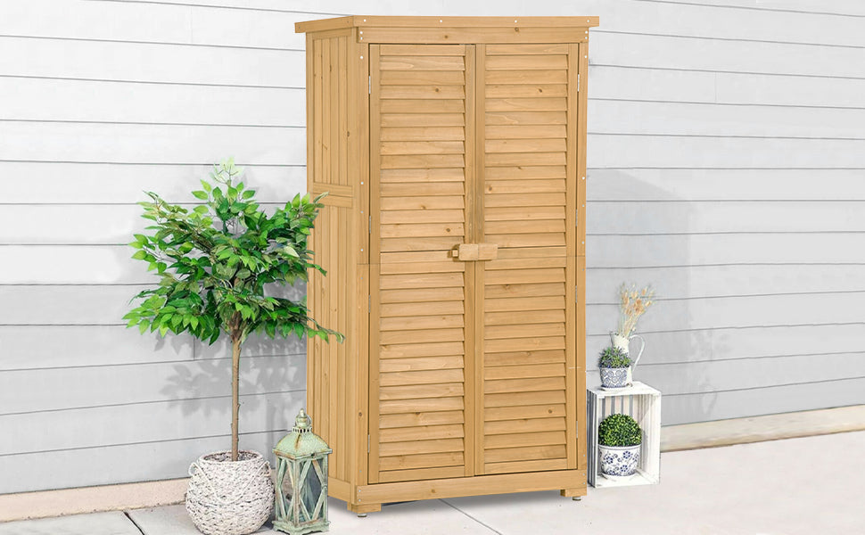 Wooden Garden Shed 3 tier Patio Storage Cabinet natural-water resistant frame-garden &