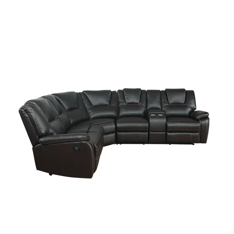 Hong Kong Power Reclining Sectional Made With Faux Leather In Black Black Faux Leather Metal Primary Living Space Medium Soft Cushion Back Heavy Duty Contemporary,Modern L Shaped Solid Wood Mdf Faux Leather 5 Seat