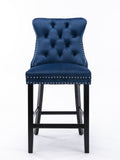 Contemporary Velvet Upholstered Barstools With Button Tufted Decoration And Wooden Legs, And Chrome Trim, Leisure Style Bar Chairs,Bar Stools, Set Of 2 Blue 1902Bl Blue Foam Velvet