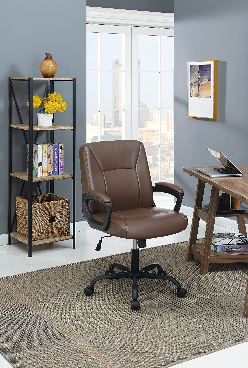 Relax Cushioned Office Chair 1pc Brown Color brown-office-contemporary-office chairs-solid