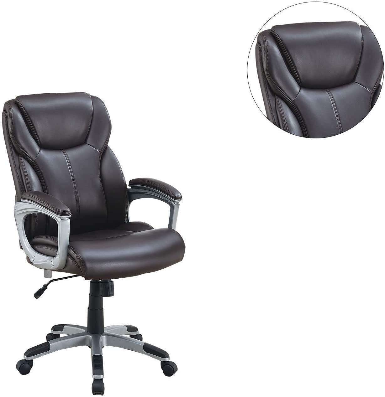 1pc Office Chair Brown Color Cushioned Headrest brown-office-contemporary-modern-office