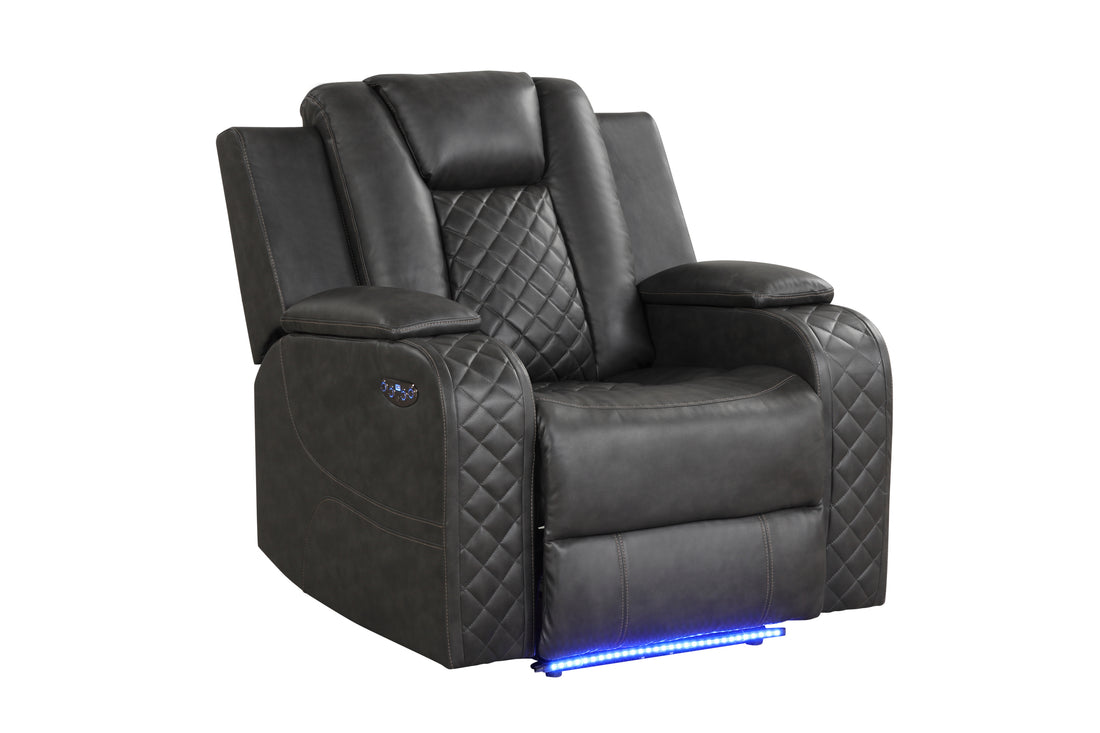 Benz Led & Power Recliner Chair Made With Faux Leather In Black Black Polypropylene