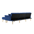 Modern Velvet Upholstered Reversible Sectional Sofa Bedl Shaped Couch With Movable Ottoman And Trim For Living Room. Blue Blue Velvet Wood Tufted Back Foam Velvet 3 Seat