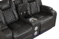 Benz Led & Power Reclining Loveseat Made With Faux Leather In Black Black Faux Leather Metal Primary Living Space Medium Soft Cushion Back Contemporary,Modern Solid Wood Mdf Faux Leather