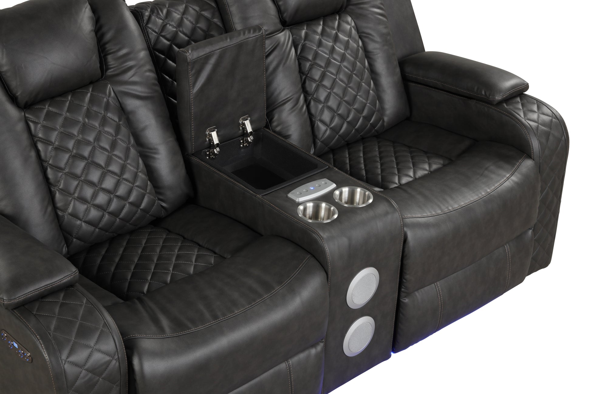 Benz Led & Power Reclining Loveseat Made With Faux Leather In Black Black Faux Leather Metal Primary Living Space Medium Soft Cushion Back Contemporary,Modern Solid Wood Mdf Faux Leather