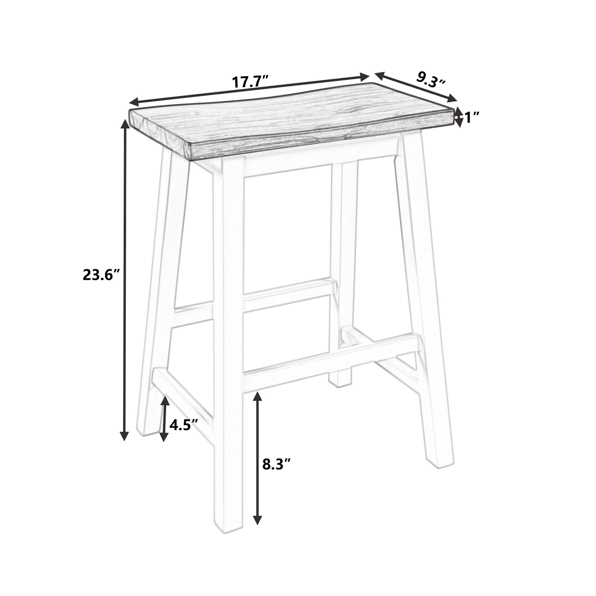 Farmhouse Rustic 2 Piece Counter Height Wood Kitchen Dining Stools For Small Places, Walnut Acacia Wood Walnut Dining Room Rectangular Farmhouse,Rustic Rubberwood Solid Wood