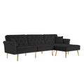 Modern Velvet Upholstered Reversible Sectional Sofa Bedl Shaped Couch With Movable Ottoman And Trim For Living Room. Black Black Velvet Wood Tufted Back Foam Velvet 3 Seat