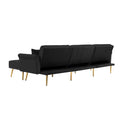 Modern Velvet Upholstered Reversible Sectional Sofa Bedl Shaped Couch With Movable Ottoman And Trim For Living Room. Black Black Velvet Wood Tufted Back Foam Velvet 3 Seat