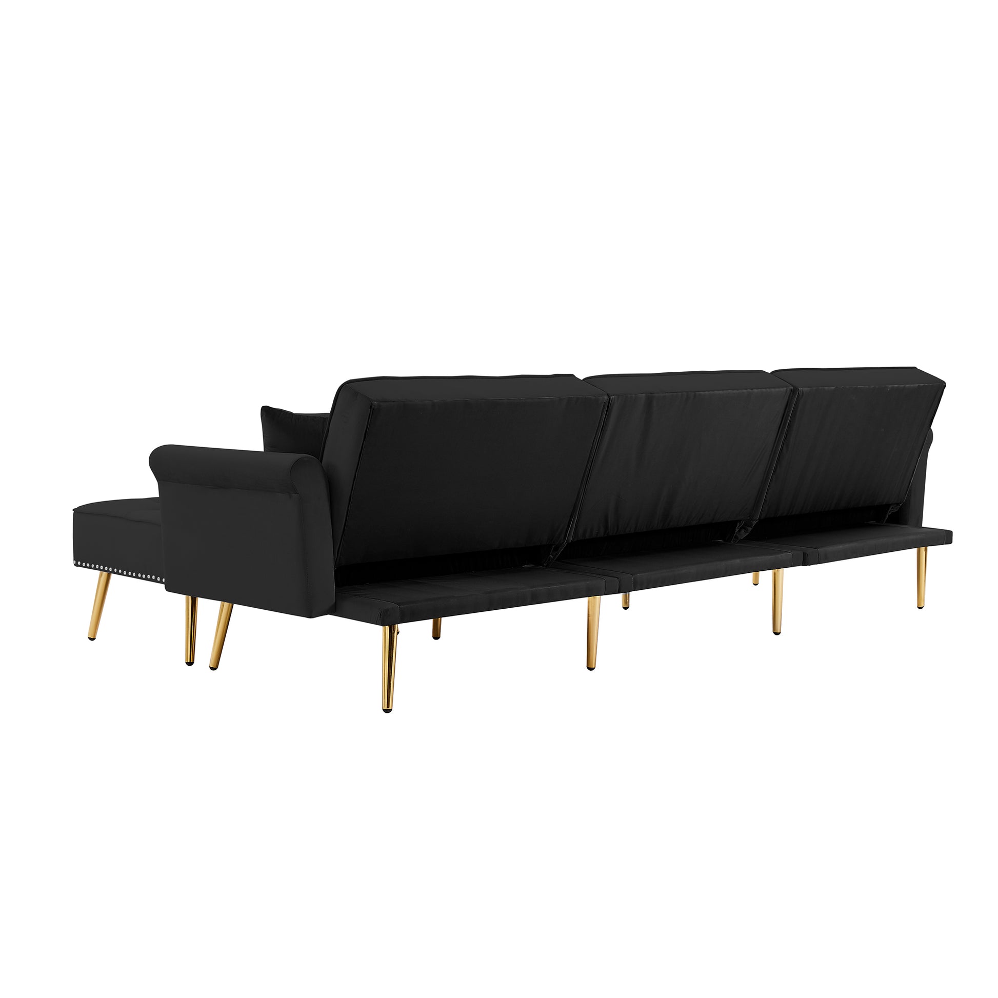 Modern Velvet Upholstered Reversible Sectional Sofa Bedl Shaped Couch With Movable Ottoman And Trim For Living Room. Black Black Velvet Wood Tufted Back Foam Velvet 3 Seat