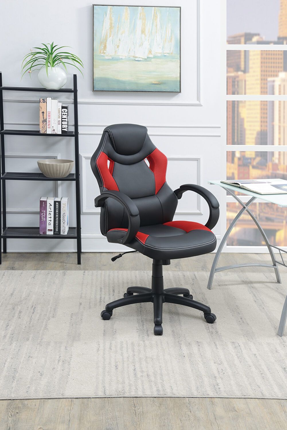 Office Chair Upholstered 1pc Cushioned Comfort Chair black-office-contemporary-mid-century