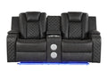 Benz Led & Power Reclining Loveseat Made With Faux Leather In Black Black Faux Leather Metal Primary Living Space Medium Soft Cushion Back Contemporary,Modern Solid Wood Mdf Faux Leather