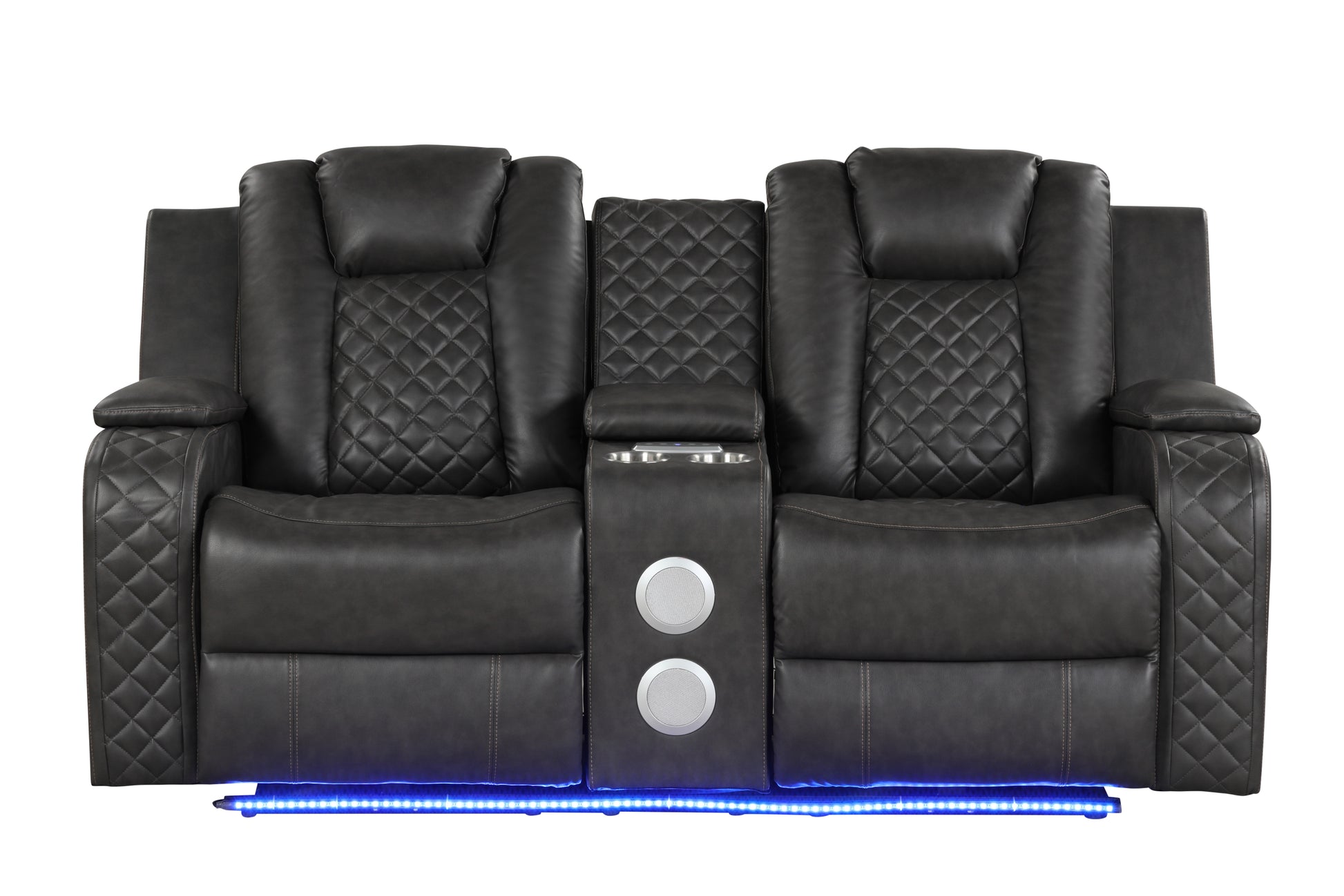 Benz Led & Power Reclining Loveseat Made With Faux Leather In Black Black Faux Leather Metal Primary Living Space Medium Soft Cushion Back Contemporary,Modern Solid Wood Mdf Faux Leather