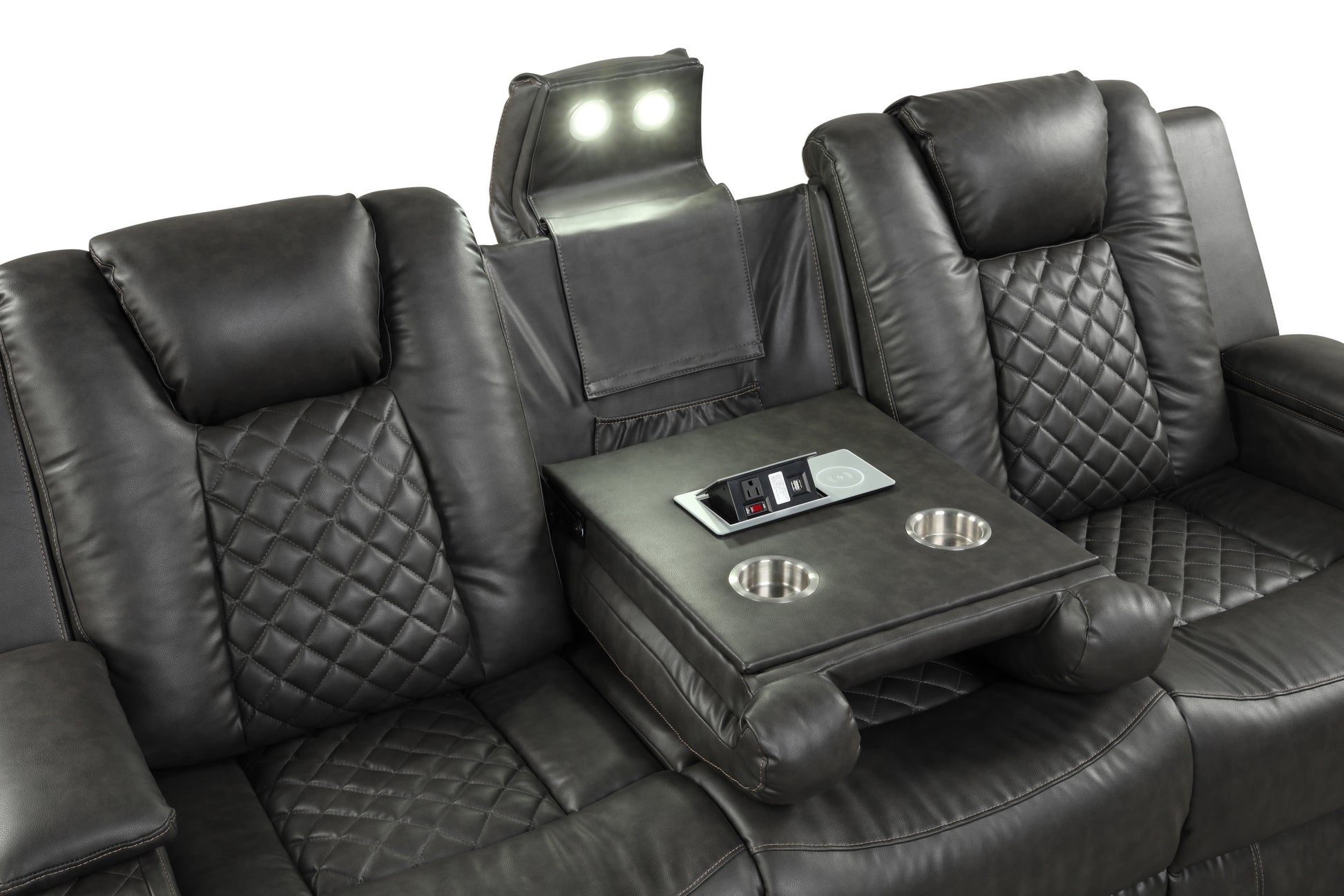 Benz Led & Power Reclining Loveseat Made With Faux Leather In Black Black Faux Leather Metal Primary Living Space Medium Soft Cushion Back Contemporary,Modern Solid Wood Mdf Faux Leather