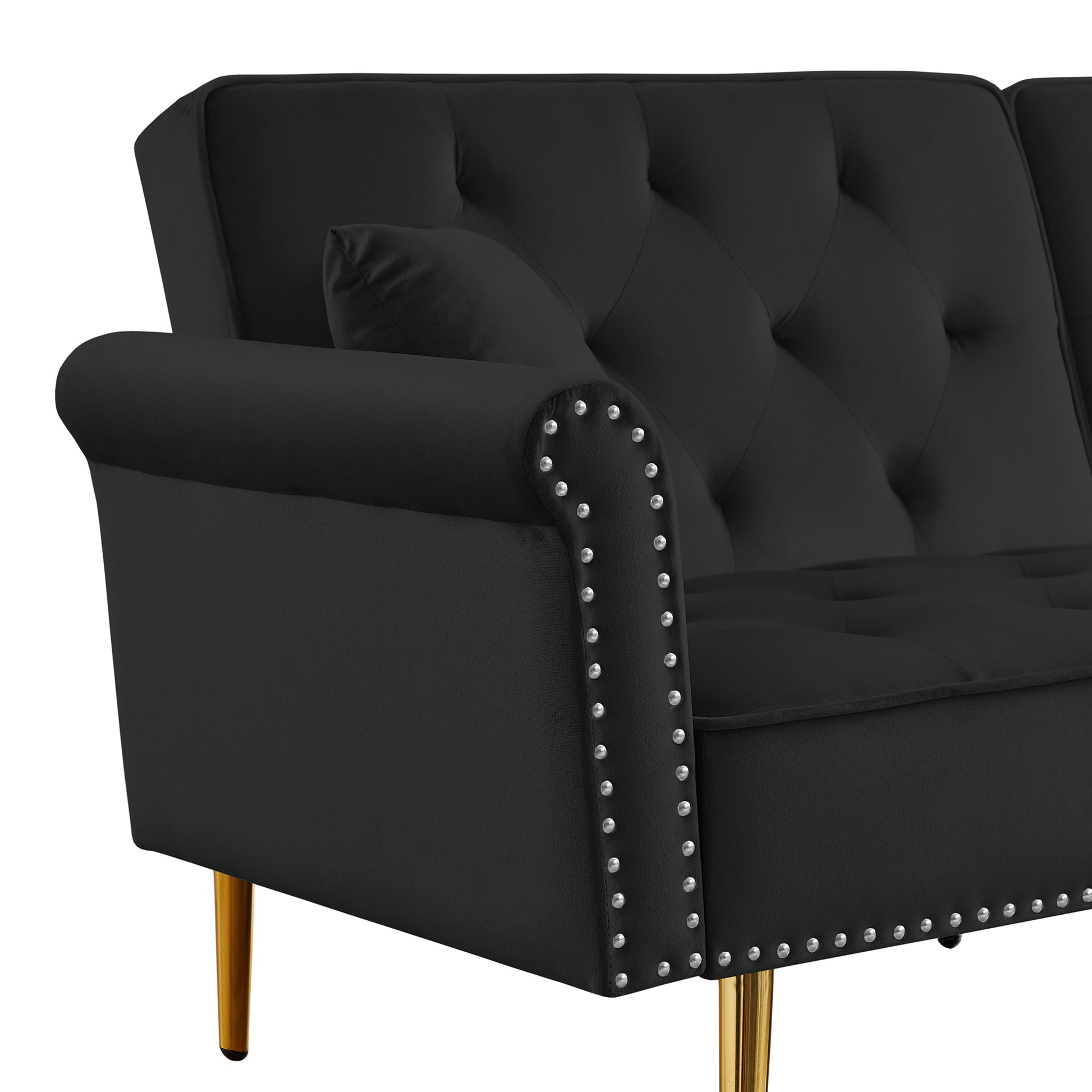 Modern Velvet Upholstered Reversible Sectional Sofa Bedl Shaped Couch With Movable Ottoman And Trim For Living Room. Black Black Velvet Wood Tufted Back Foam Velvet 3 Seat