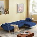 Modern Velvet Upholstered Reversible Sectional Sofa Bedl Shaped Couch With Movable Ottoman And Trim For Living Room. Blue Blue Velvet Wood Tufted Back Foam Velvet 3 Seat