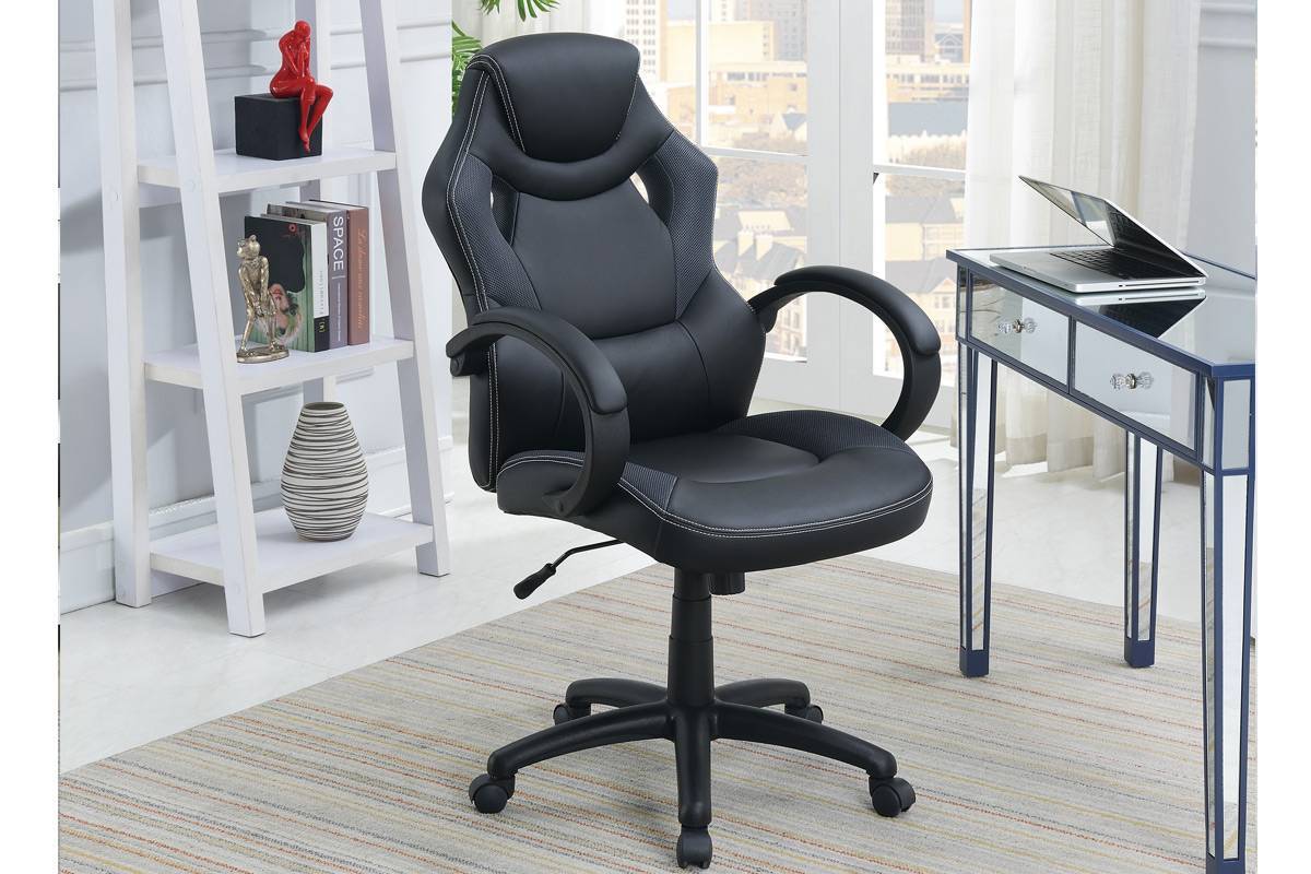 Office Chair Upholstered 1pc Cushioned Comfort Chair black-office-mid-century modern-modern-office