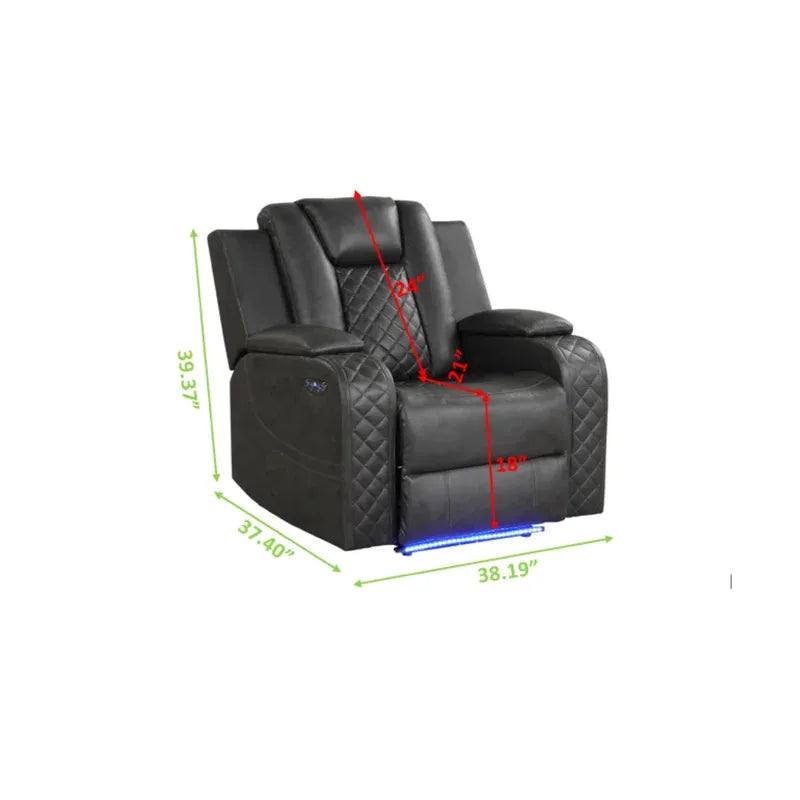 Benz LED & Power Recliner Chair Made With Faux Leather grey-faux leather-power-push button-metal-primary