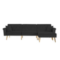 Modern Velvet Upholstered Reversible Sectional Sofa Bedl Shaped Couch With Movable Ottoman And Trim For Living Room. Black Black Velvet Wood Tufted Back Foam Velvet 3 Seat