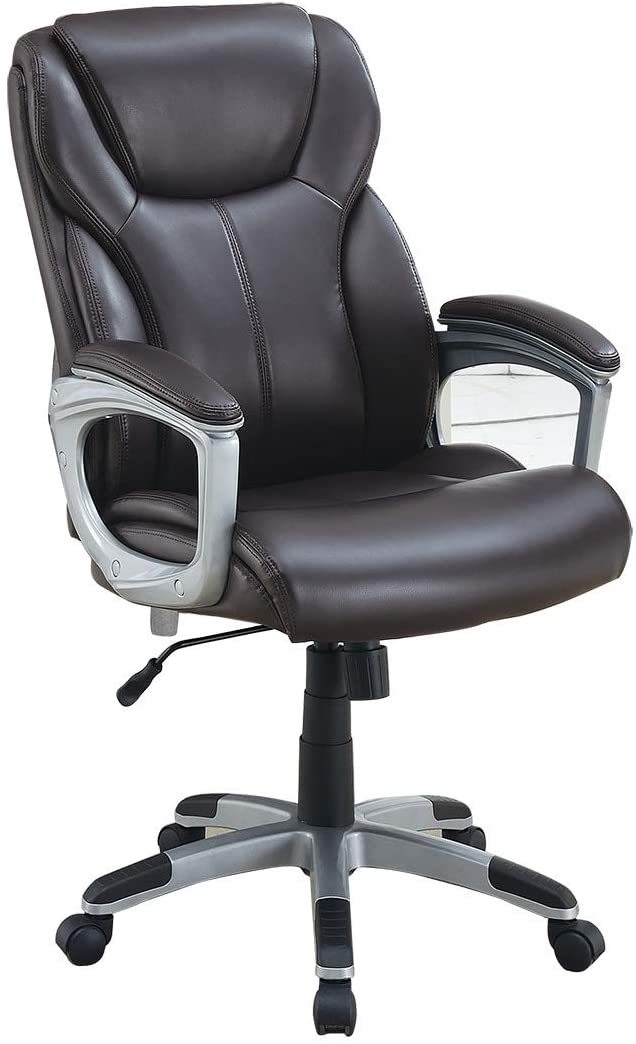 1pc Office Chair Brown Color Cushioned Headrest brown-office-contemporary-modern-office