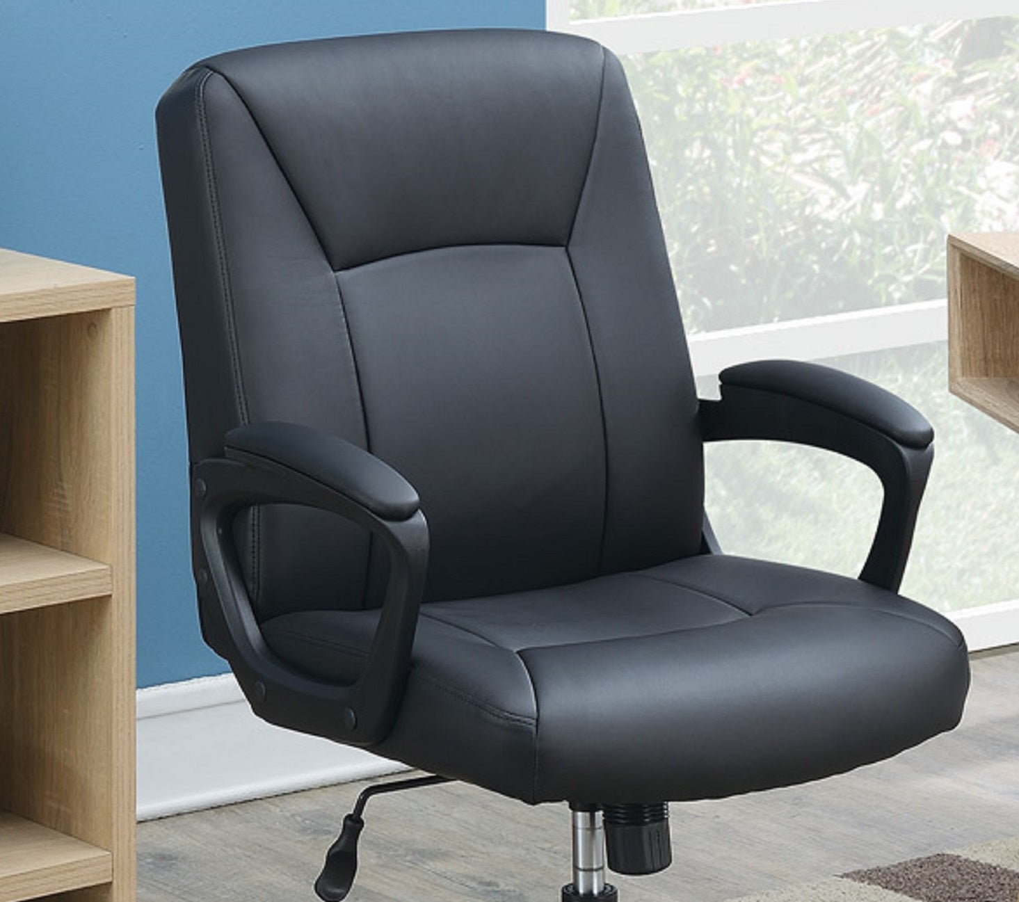 Relax Cushioned Office Chair 1Pc Black Upholstered Seat Back Adjustable Chair Comfort Black Office Modern Office Chairs Adjustable Height Fabric