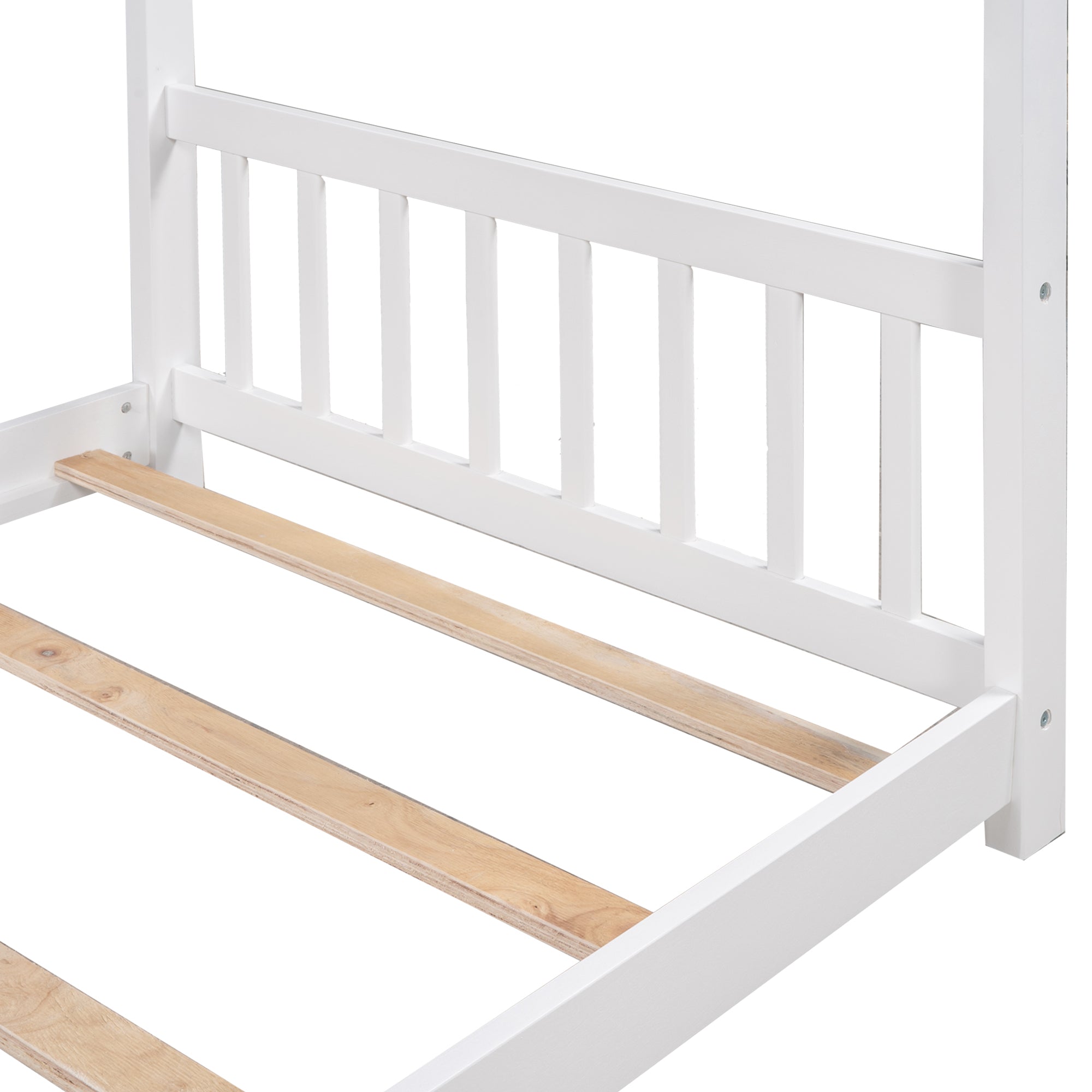 Twin Size House Platform Bed with Headboard and white-pine