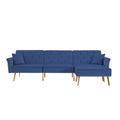 Modern Velvet Upholstered Reversible Sectional Sofa Bedl Shaped Couch With Movable Ottoman And Trim For Living Room. Blue Blue Velvet Wood Tufted Back Foam Velvet 3 Seat