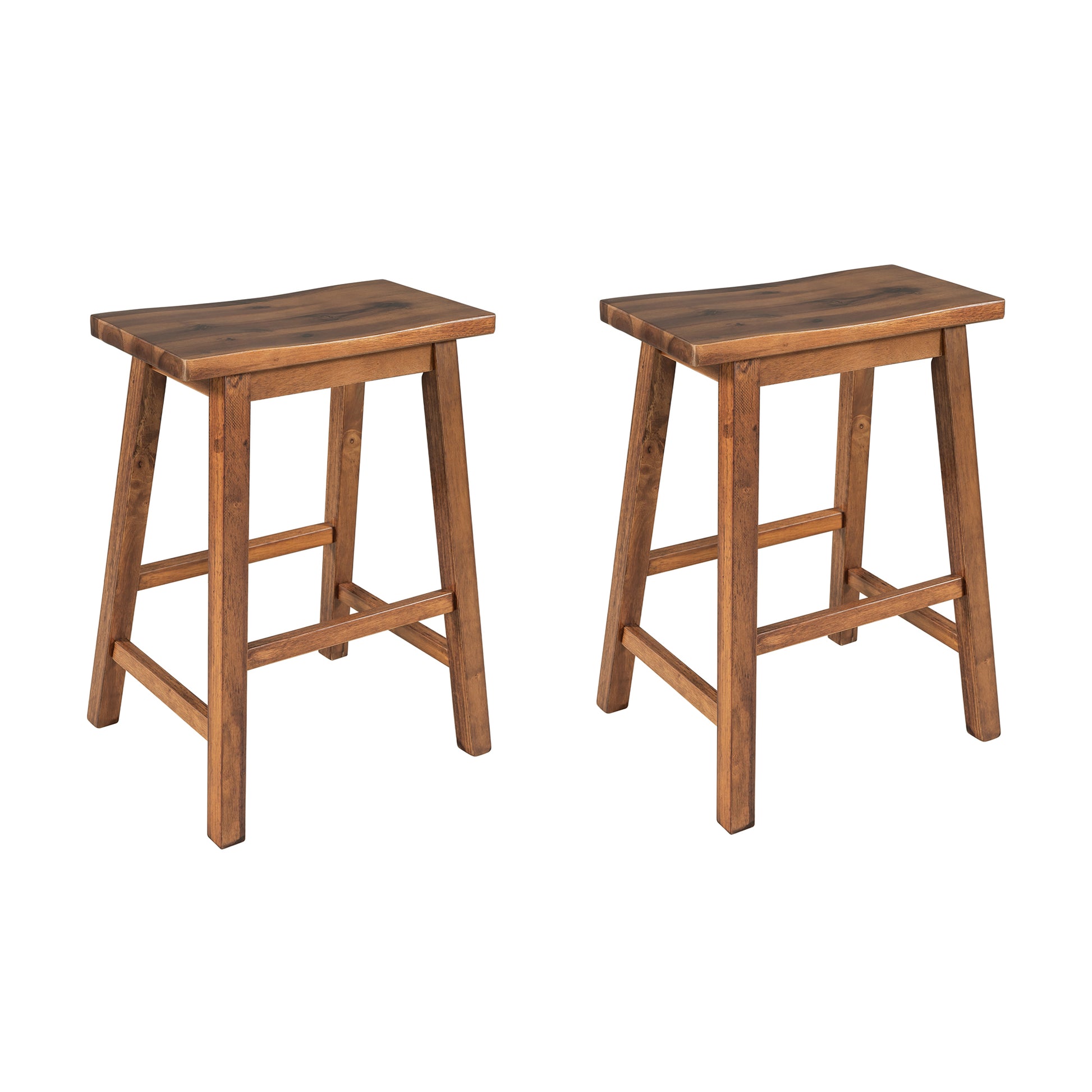 Solid Wood Rustic 3 Piece 45" Stationary Kitchen Island Set With 2 Seatings, Rubber Wood Butcher Block Dining Table Set Prep Table Set With 2 Open Shelves For Small Places,Walnut Cream White Wood Wood Walnut Seats 2 Wood Dining Room Rustic Rubberwood