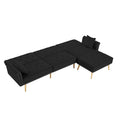 Modern Velvet Upholstered Reversible Sectional Sofa Bedl Shaped Couch With Movable Ottoman And Trim For Living Room. Black Black Velvet Wood Tufted Back Foam Velvet 3 Seat