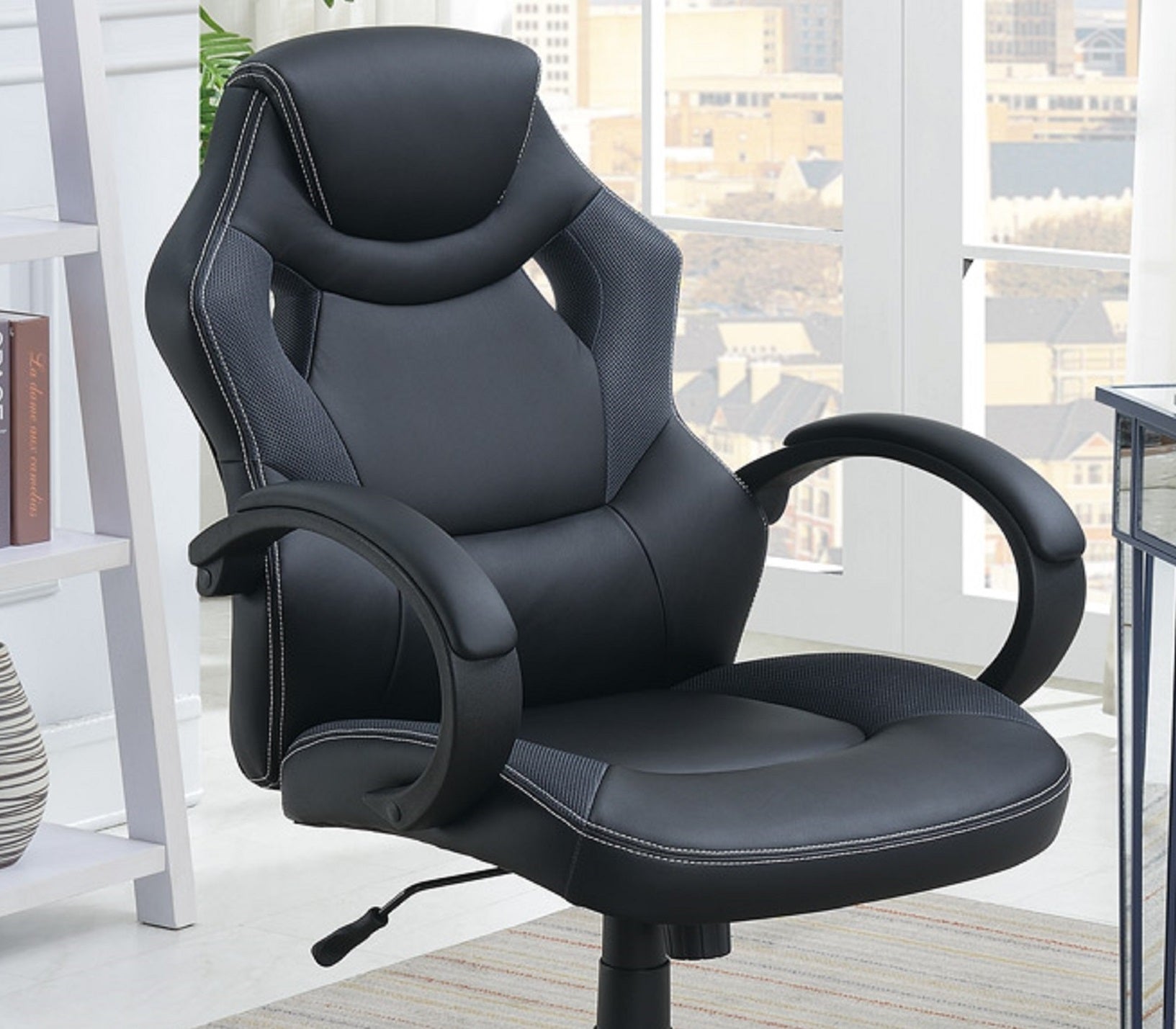 Office Chair Upholstered 1pc Cushioned Comfort Chair black-office-mid-century modern-modern-office