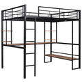 Full Size Loft Metal&Mdf Bed With Long Desk And Shelves,Black Black Metal