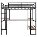 Full Size Loft Metal&Mdf Bed With Long Desk And Shelves,Black Black Metal